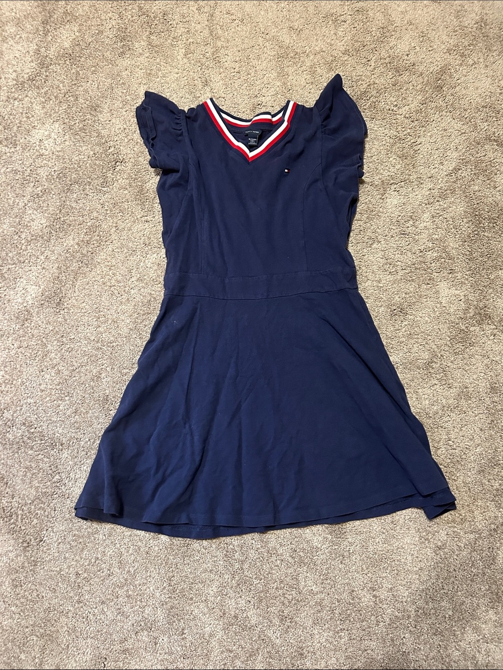 Tommy Hilfiger Navy Dress with Red & White Stripe V-Neck